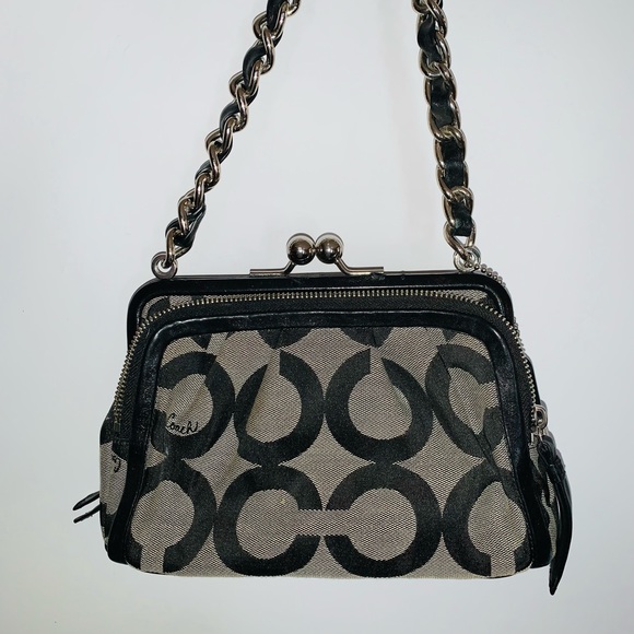 Womans Black Gray Coach small purse shoulder bag. - Picture 1 of 12